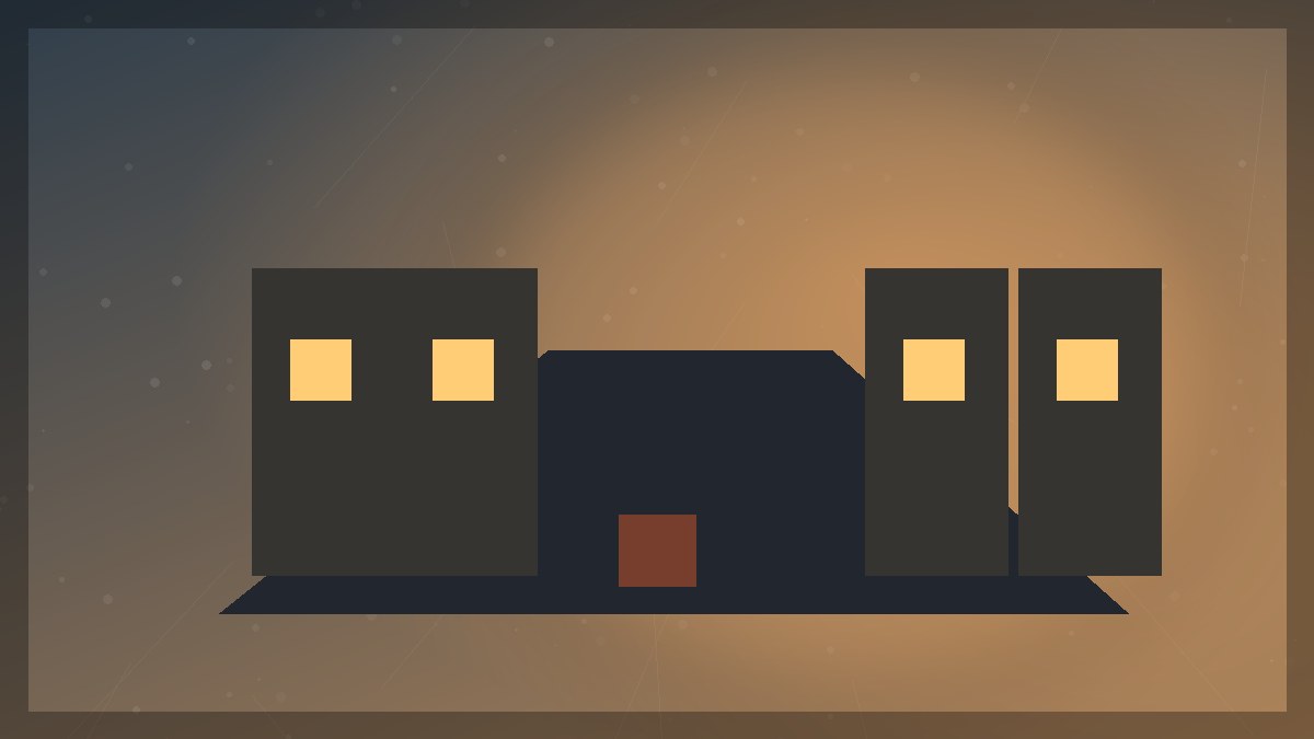 A quiet small-town main street with warm windows and a hidden letter box